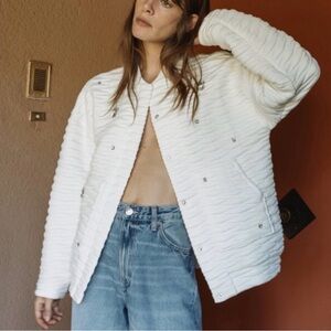 Zara Embellished White Quilted Bomber Jacket